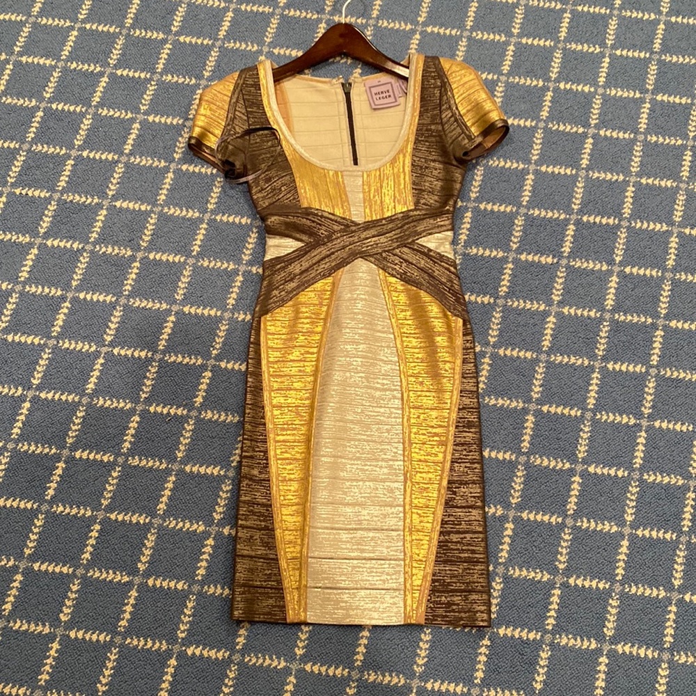 Gold silver and gray Herve leger dress